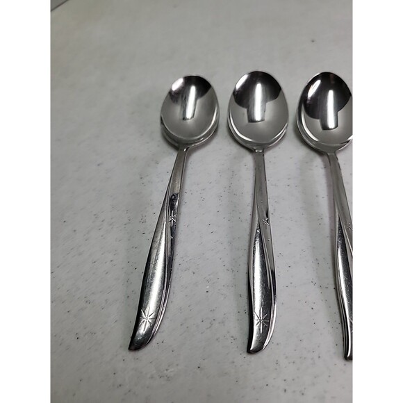 8 Pc Vintage MCM Oneida Community Atomic TWIN STAR Stainless Steel Tablespoons